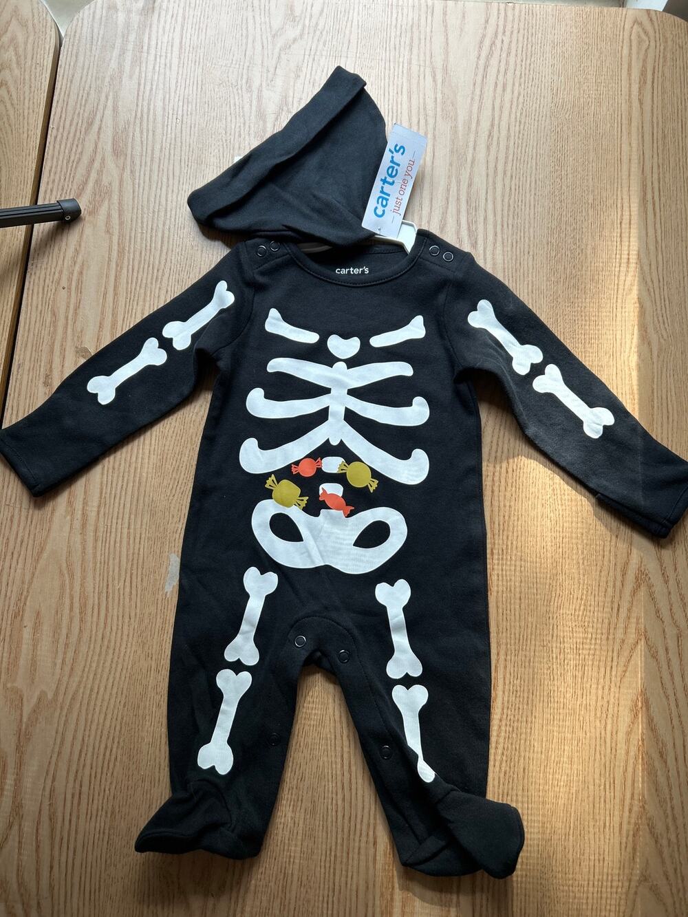 New Carters Just One You Baby 2pc Skeleton🩻 romper Bodysuit Black size 3 Months